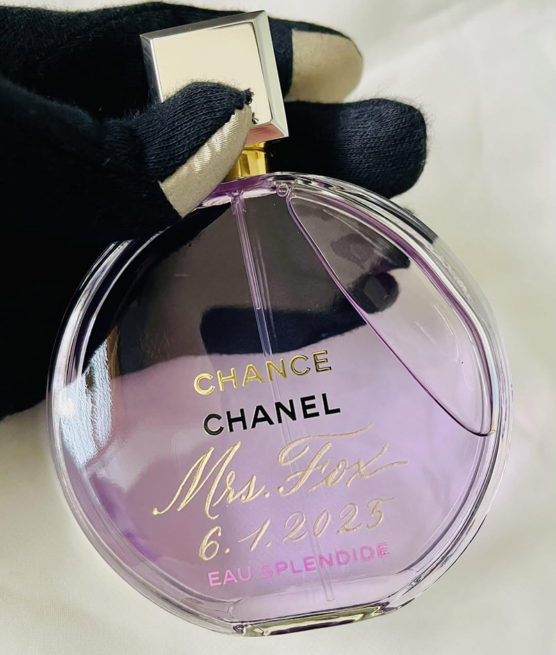Chanel bottle Groom wedding girt engraved Calligraphy Chik